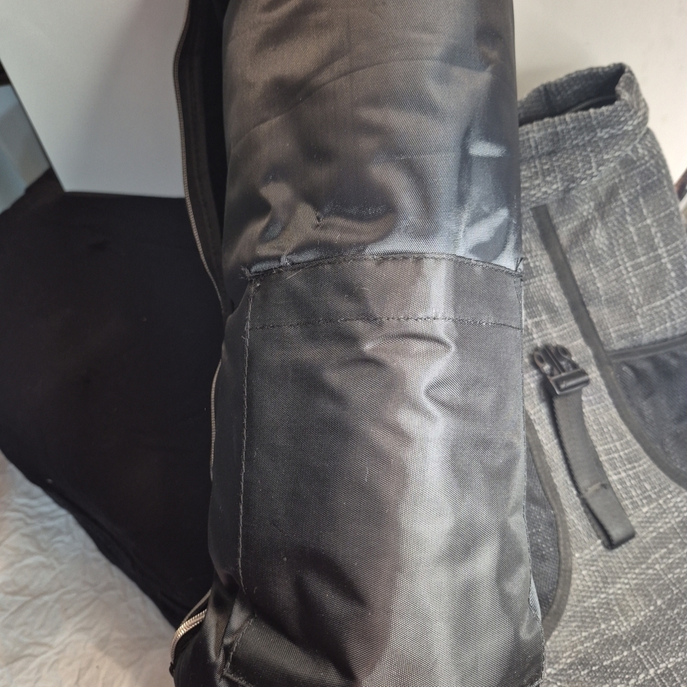 Gray Backpack with Green Stitching - image 7